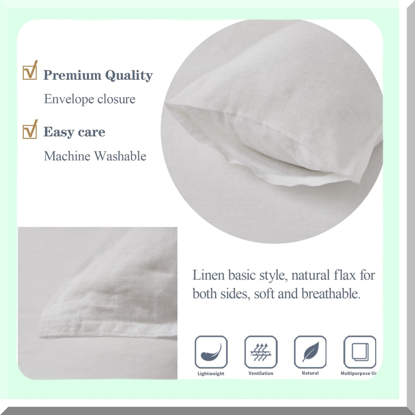 Breathable Linen Lumbar Pillow Cover Set - Rectangular Decorative Throw Cushion for Couch Sofa Bed - Farmhouse White - Soft & Cozy - 12x20 Inches