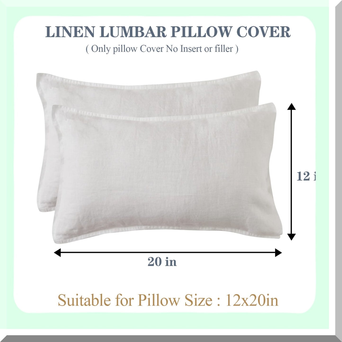 Breathable Linen Lumbar Pillow Cover Set - Rectangular Decorative Throw Cushion for Couch Sofa Bed - Farmhouse White - Soft & Cozy - 12x20 Inches