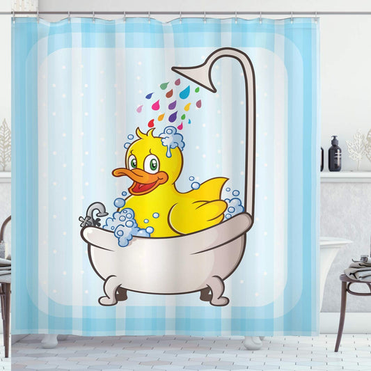Duck Cartoon Shower Curtain 69" x 70" Cloth Fabric Blue Yellow