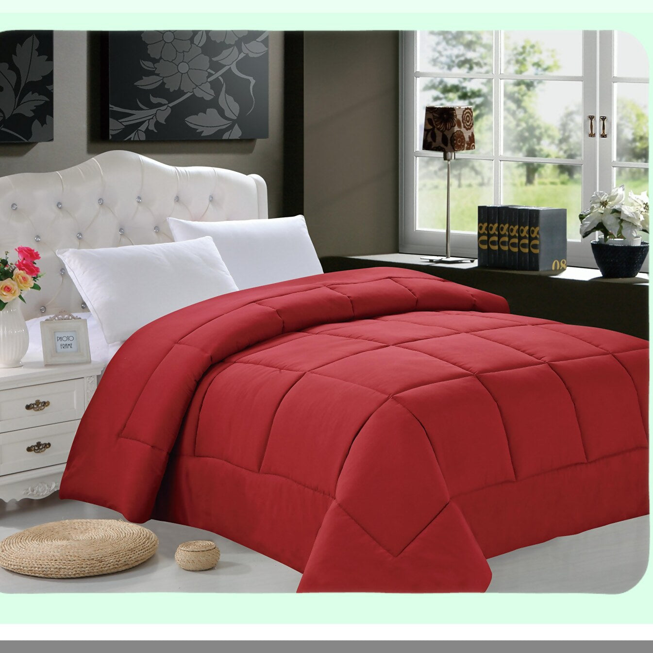 Burgundy Bliss Double Full Comforter - Plush Twin Size Goose Down Alternative Duvet Insert for a Luxurious Night's Sleep