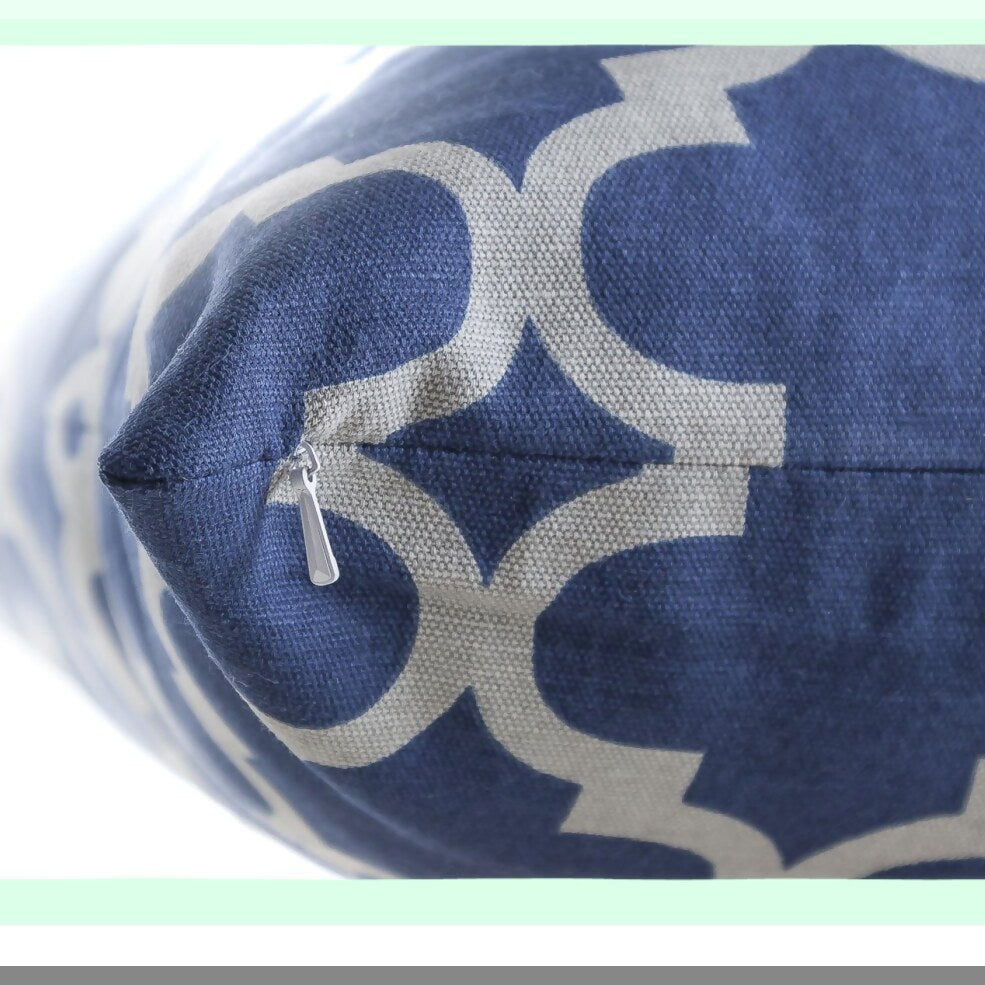 Navy Gray Trellis Cotton Throw Pillow Covers - Set of 2, Decorative Accent Cushion Cases 18x18 Inches - Modern Farmhouse Home Decor Accessories