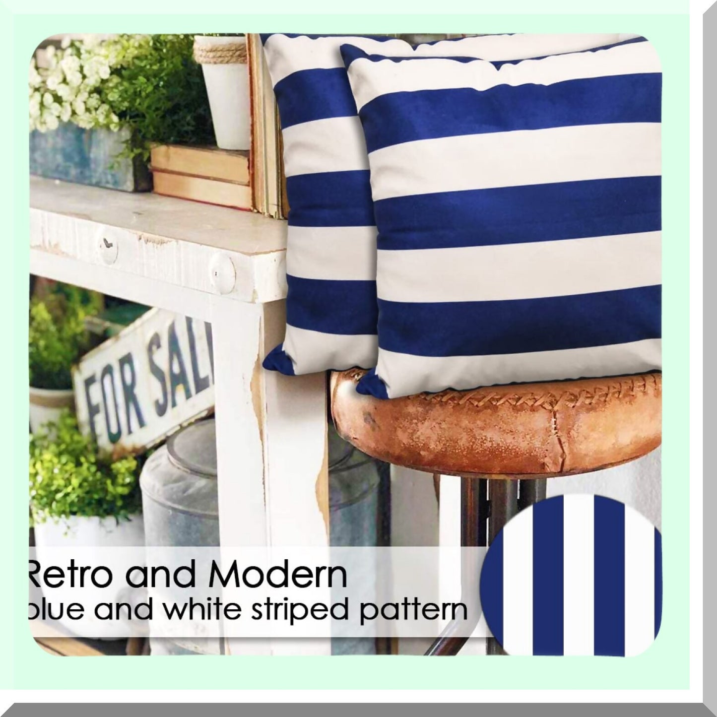 Navy Blue Stripe Velvet Pillow Covers - Set of 2 18x18 Decorative Throw Pillow Cases for Couch Sofa Bed, Square Home Decor Gift - White Stripe Pattern