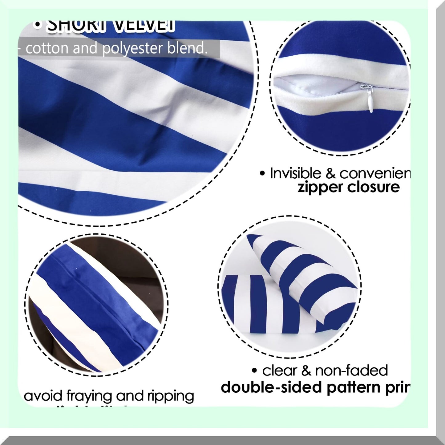 Navy Blue Stripe Velvet Pillow Covers - Set of 2 18x18 Decorative Throw Pillow Cases for Couch Sofa Bed, Square Home Decor Gift - White Stripe Pattern