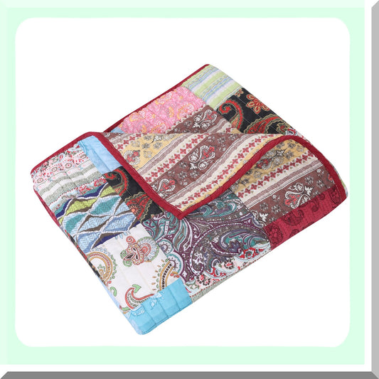 Boho Bliss 100% Cotton Patchwork Quilted Throw Blanket, 50x60-inch, Multicolor