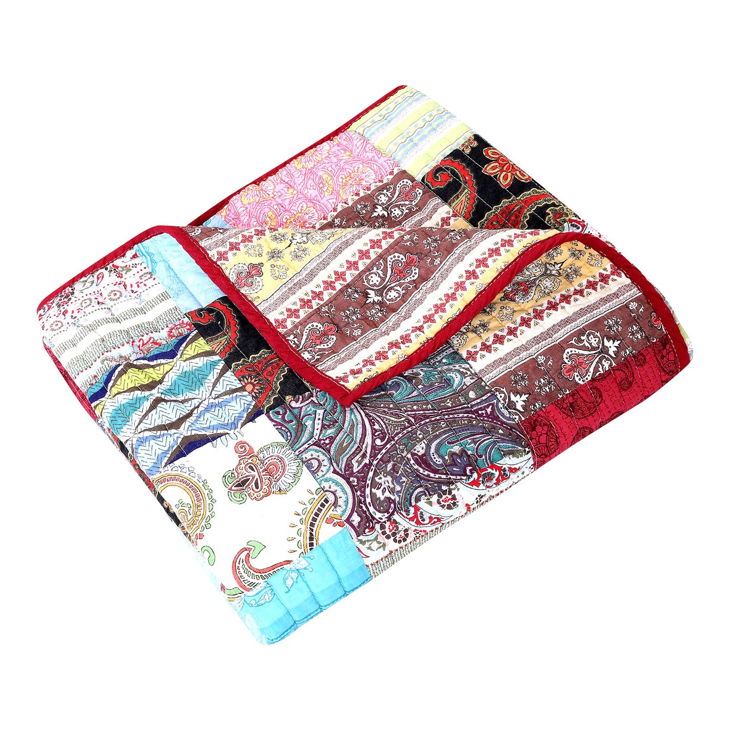 Boho Bliss 100% Cotton Patchwork Quilted Throw Blanket, 50x60-inch, Multicolor