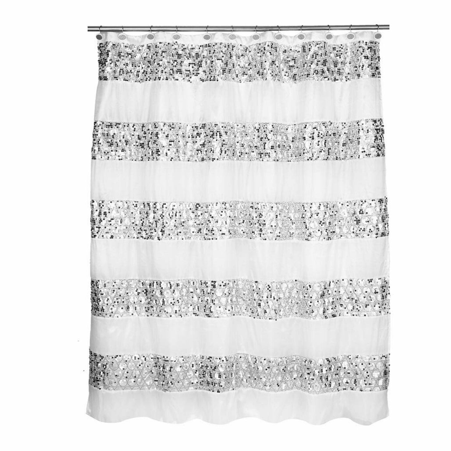 Sinatra White Shower Curtain with Silver Sequins