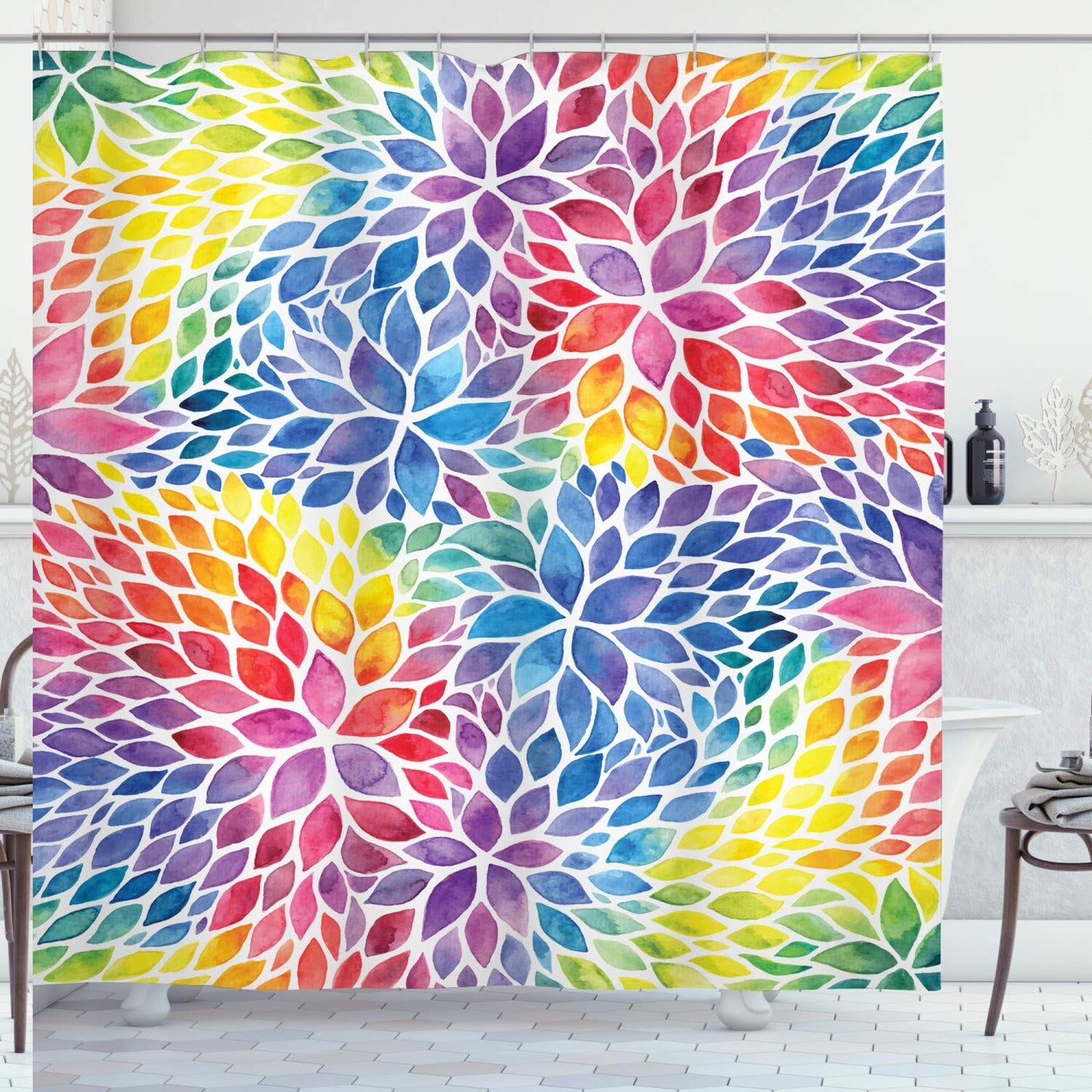 Colorful Shower Curtain 69x70 Watercolor Foliage