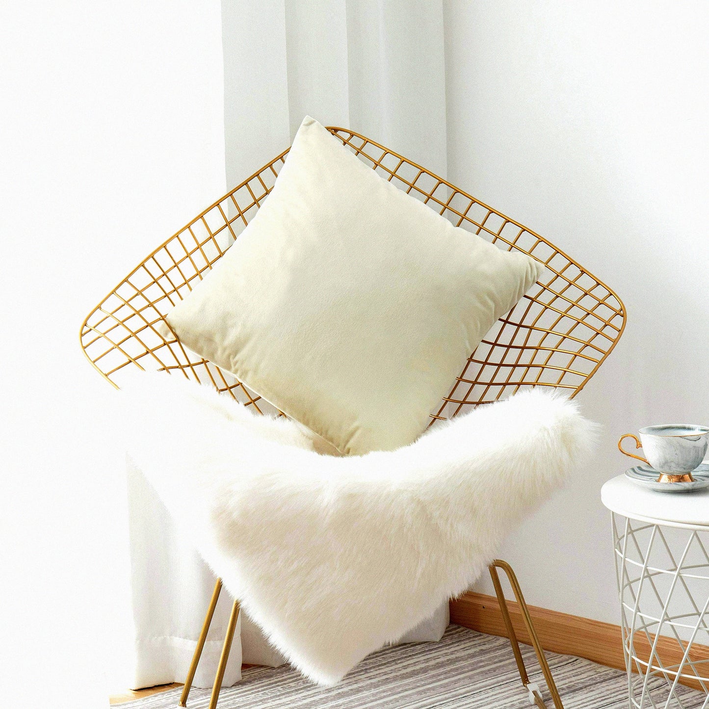 Luxury Ivory Velvet Pillowcase - Elegant Sofa Cushion Cover - 18x18 Inch Decorative Throw Pillow - Soft White Bench Pillow Protector - Pearl Ivory Cozy Home Accent