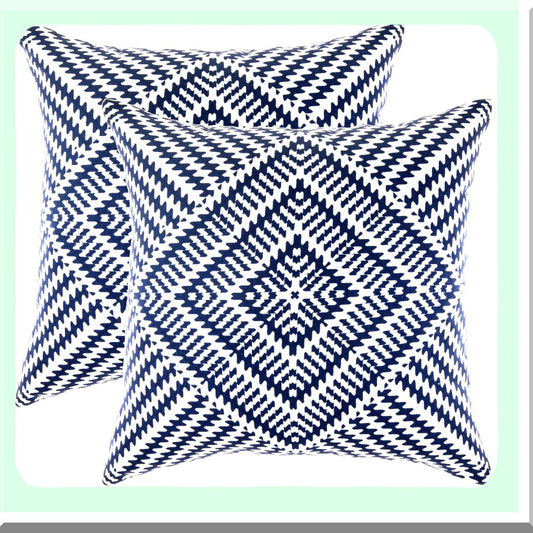 Kaleidoscope Navy Blue Cotton Throw Pillow Covers - Set of 2, 16 x 16 Inches - Decorative Accent Pillows for Home Décor
