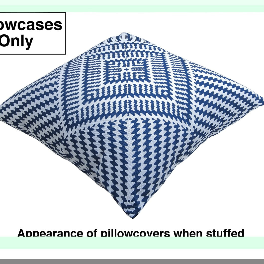 Kaleidoscope Navy Blue Cotton Throw Pillow Covers - Set of 2, 16 x 16 Inches - Decorative Accent Pillows for Home Décor