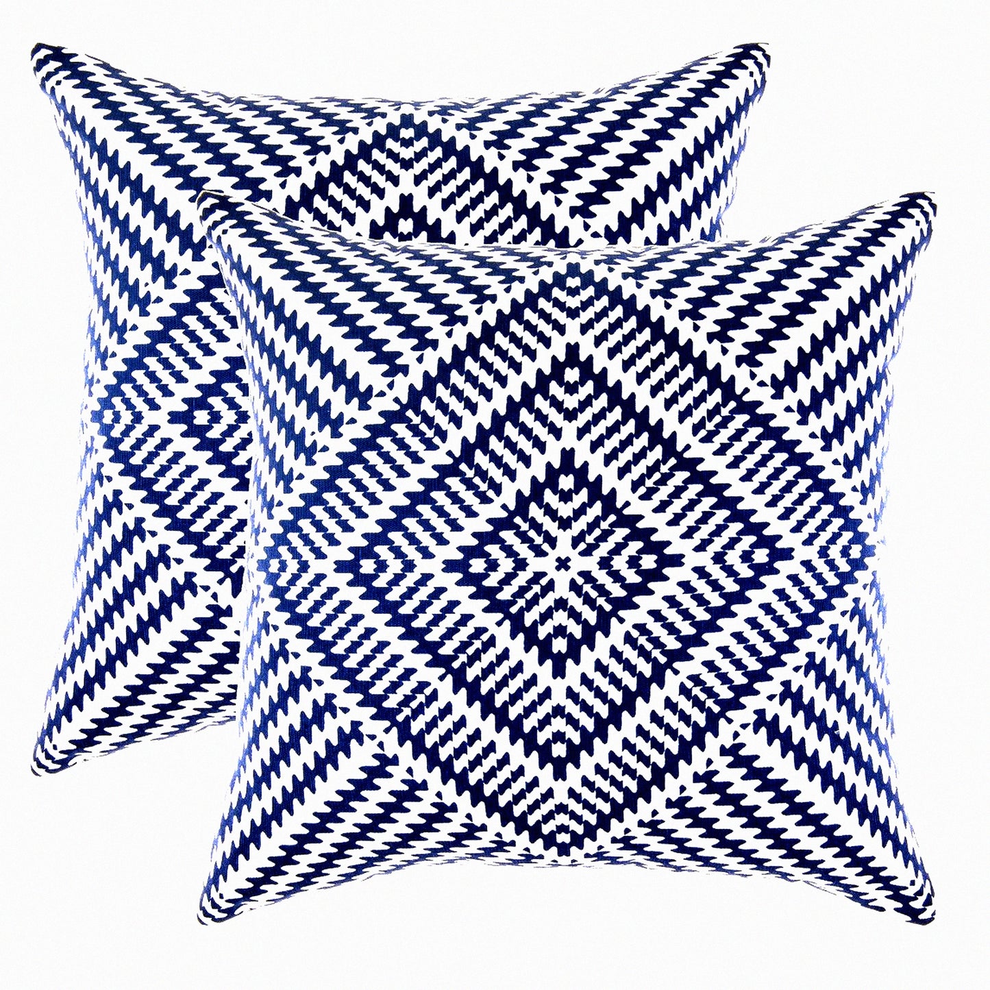 Kaleidoscope Navy Blue Cotton Throw Pillow Covers - Set of 2, 16 x 16 Inches - Decorative Accent Pillows for Home Décor