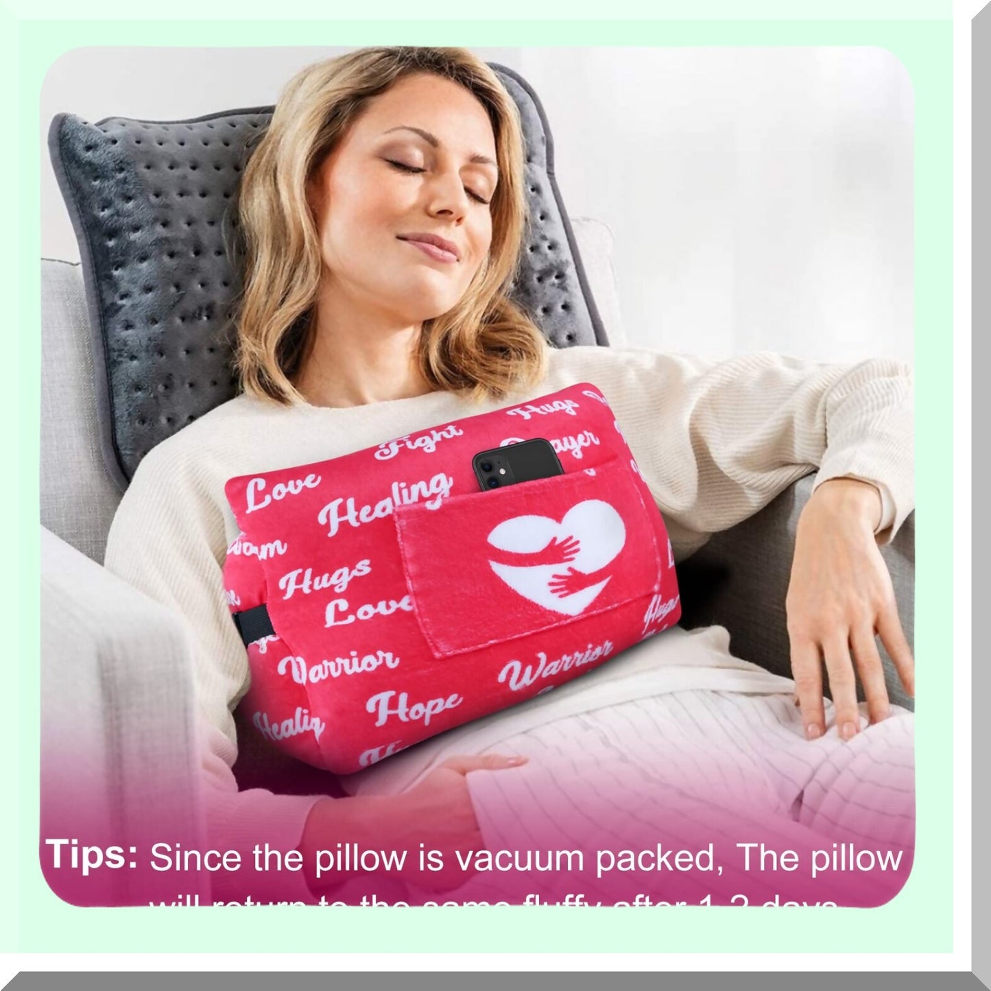 HealEase Plus Size Mastectomy Pillow - Pink Pockets Lumpectomy Recovery & Breast Reduction Support Pillow for Women After Surgery