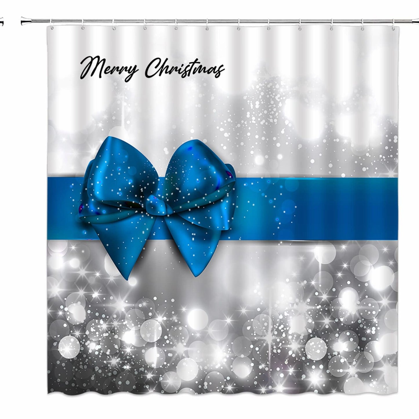 Blue Glittering Holiday Shower Curtain 70x70 inches