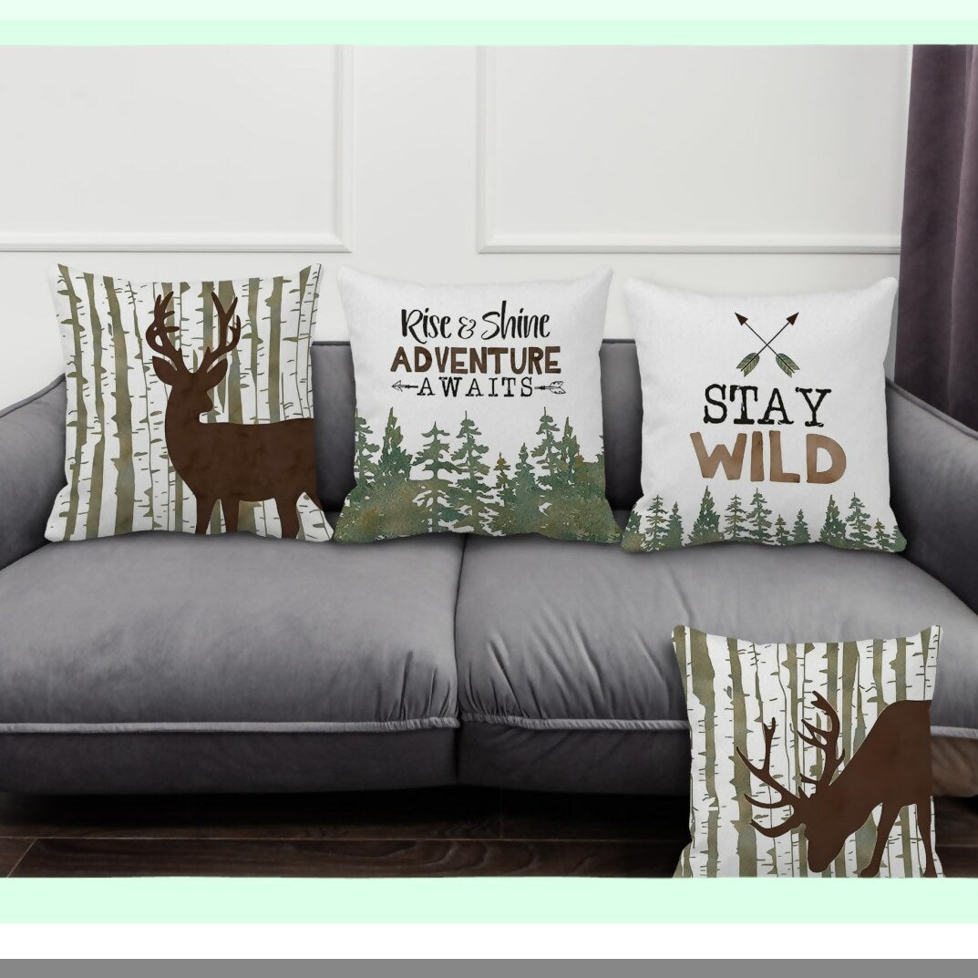 Rustic Cabin Throw Pillow Set - Woodland Farmhouse Decor 18x18 - Camping Nursery Boys - Cozy Log Pillow Covers - Outdoor Adventure Cushion Case