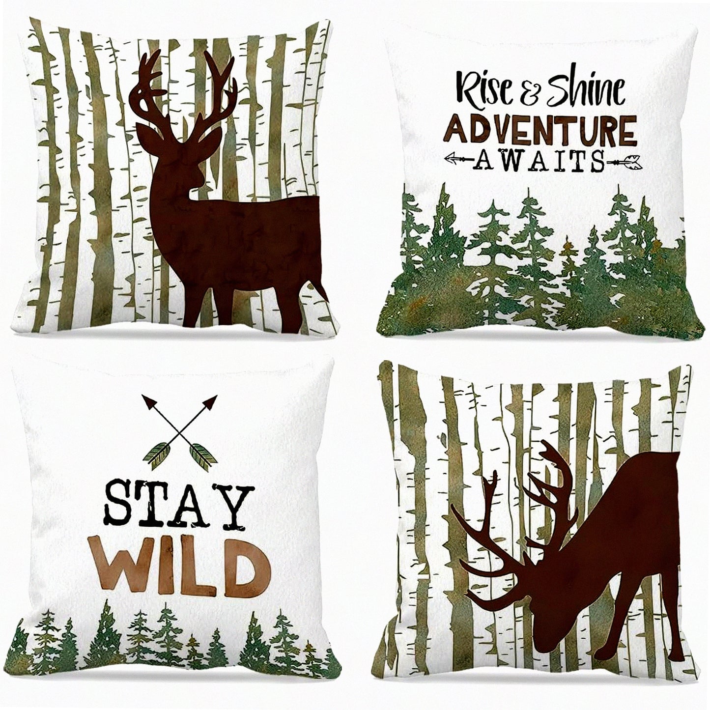 Rustic Cabin Throw Pillow Set - Woodland Farmhouse Decor 18x18 - Camping Nursery Boys - Cozy Log Pillow Covers - Outdoor Adventure Cushion Case