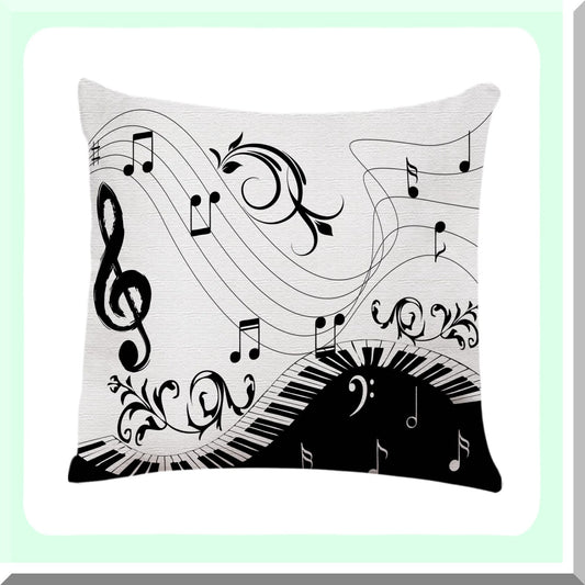 Musical Harmony Pillowcase - Piano Keyboard Note Home Decor Throw Pillow Cover for Sofa 18x18 Inches