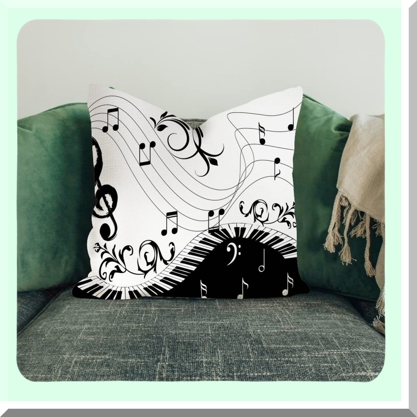 Musical Harmony Pillowcase - Piano Keyboard Note Home Decor Throw Pillow Cover for Sofa 18x18 Inches