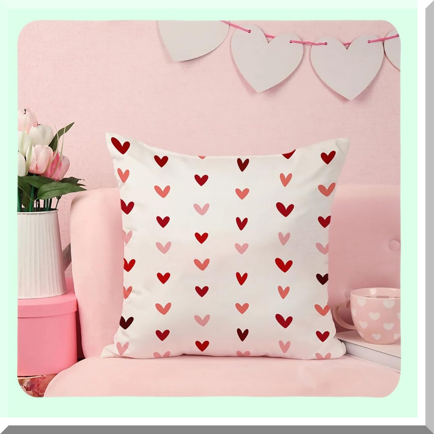 Heartfelt Love Pillow Covers - Set of 2 Valentine's Day Decorative Cushion Cases 18x18 Inch - Romantic Red Pink Hearts Throw Pillow Covers for Sofa Couch - Home Decoration Gift for Couples