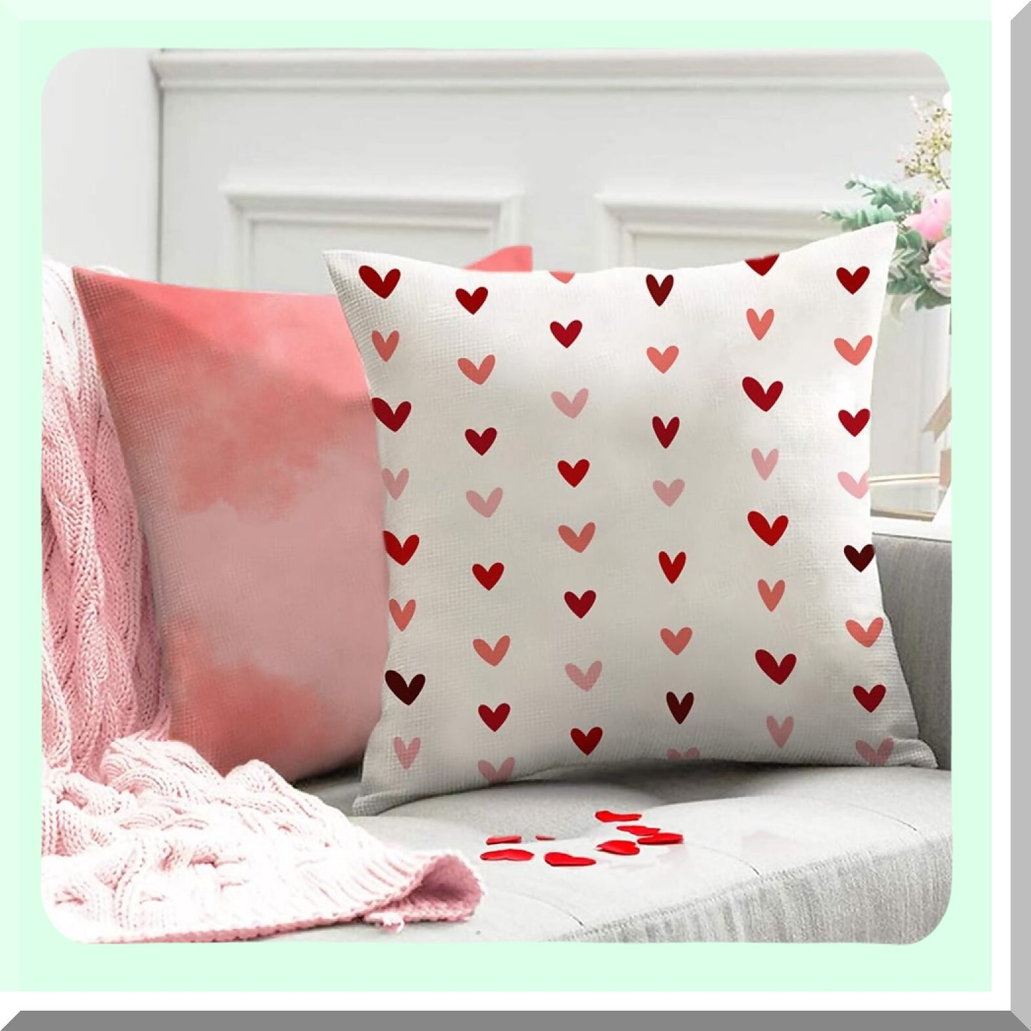 Heartfelt Love Pillow Covers - Set of 2 Valentine's Day Decorative Cushion Cases 18x18 Inch - Romantic Red Pink Hearts Throw Pillow Covers for Sofa Couch - Home Decoration Gift for Couples