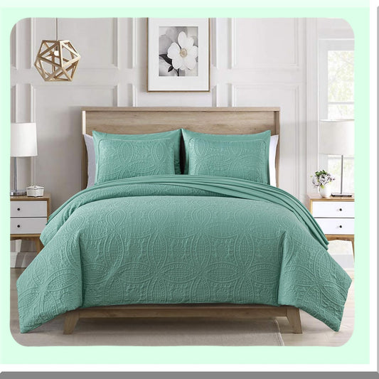 Coin Pattern Turquoise Bedding Set - 7 Piece Comforter Set with Sheets, Pillowcases, Shams - Lightweight All Seasons Bed in a Bag