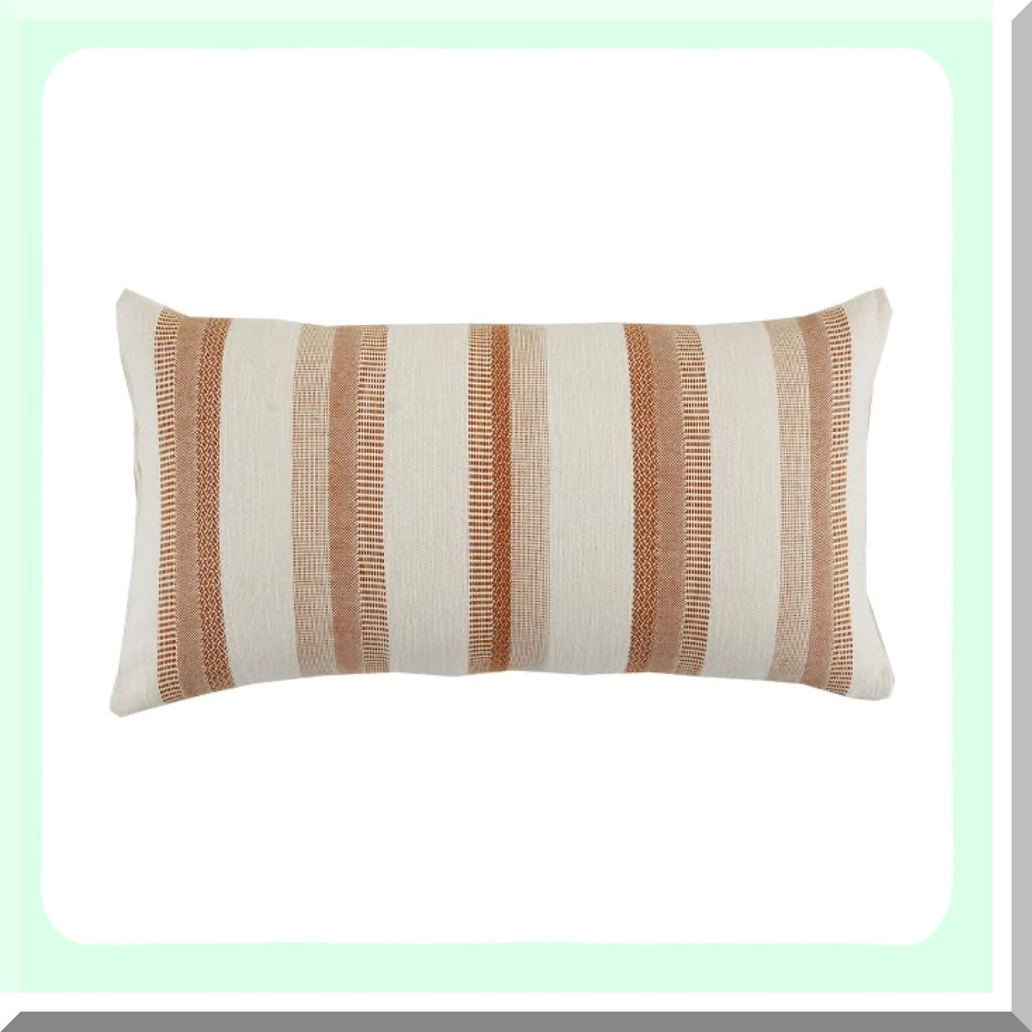 SoftTouch Boho Stripe Cotton Pillowcase - Modern Decorative Rectangle Throw Cushion for Couch, Living Room, Bed & Sofa - Green Certified Brown Cover