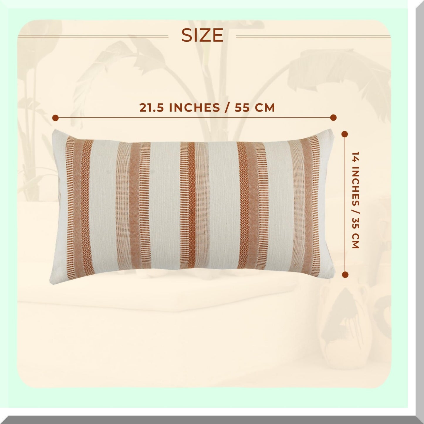 SoftTouch Boho Stripe Cotton Pillowcase - Modern Decorative Rectangle Throw Cushion for Couch, Living Room, Bed & Sofa - Green Certified Brown Cover