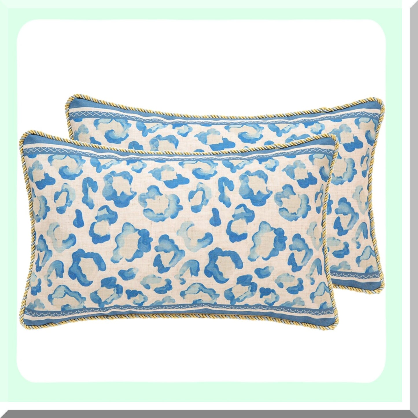 Vintage Blue Floral Lumbar Pillow Covers - Set of 2 | French Linen Farmhouse Decor | Couch & Bed Pillowcases | Fall Living Room & Outdoor Decor - 12"x20"