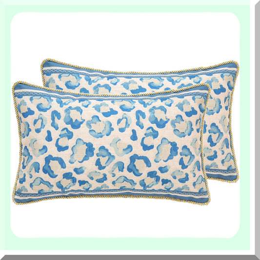 Vintage Blue Floral Lumbar Pillow Covers - Set of 2 | French Linen Farmhouse Decor | Couch & Bed Pillowcases | Fall Living Room & Outdoor Decor - 12"x20"