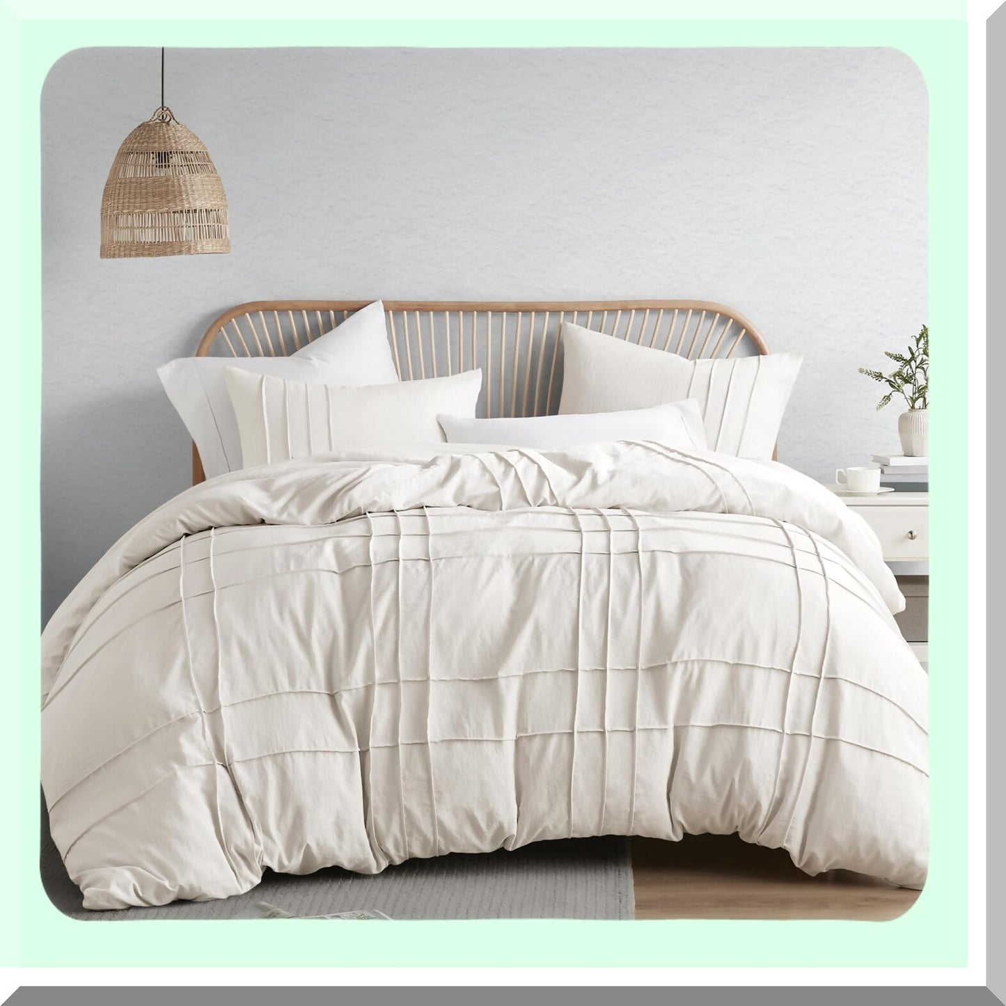 Pintuck Pleated Farmhouse Queen Comforter Set - Soft Cotton-Like Bedding with Lightweight All Season Microfiber, 3 Piece Queen Bed Set with Shams