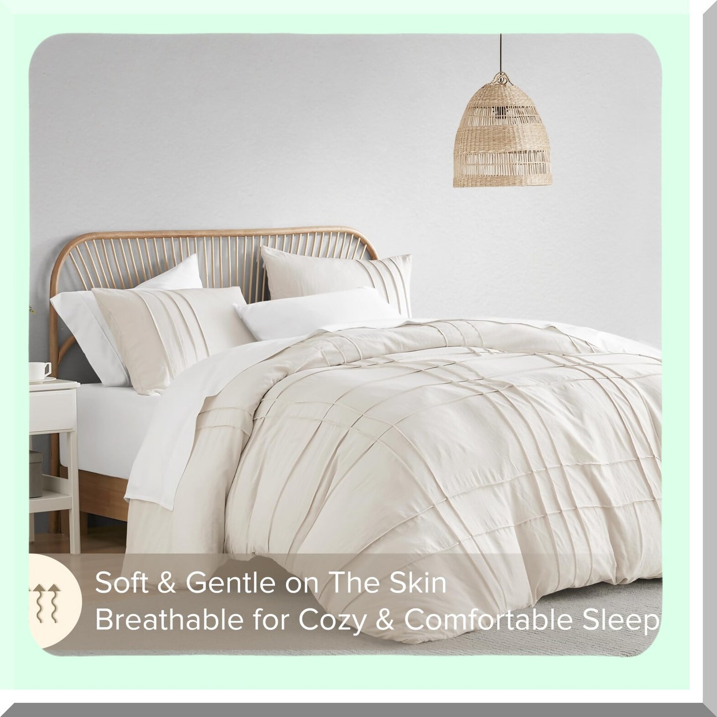 Pintuck Pleated Farmhouse Queen Comforter Set - Soft Cotton-Like Bedding with Lightweight All Season Microfiber, 3 Piece Queen Bed Set with Shams