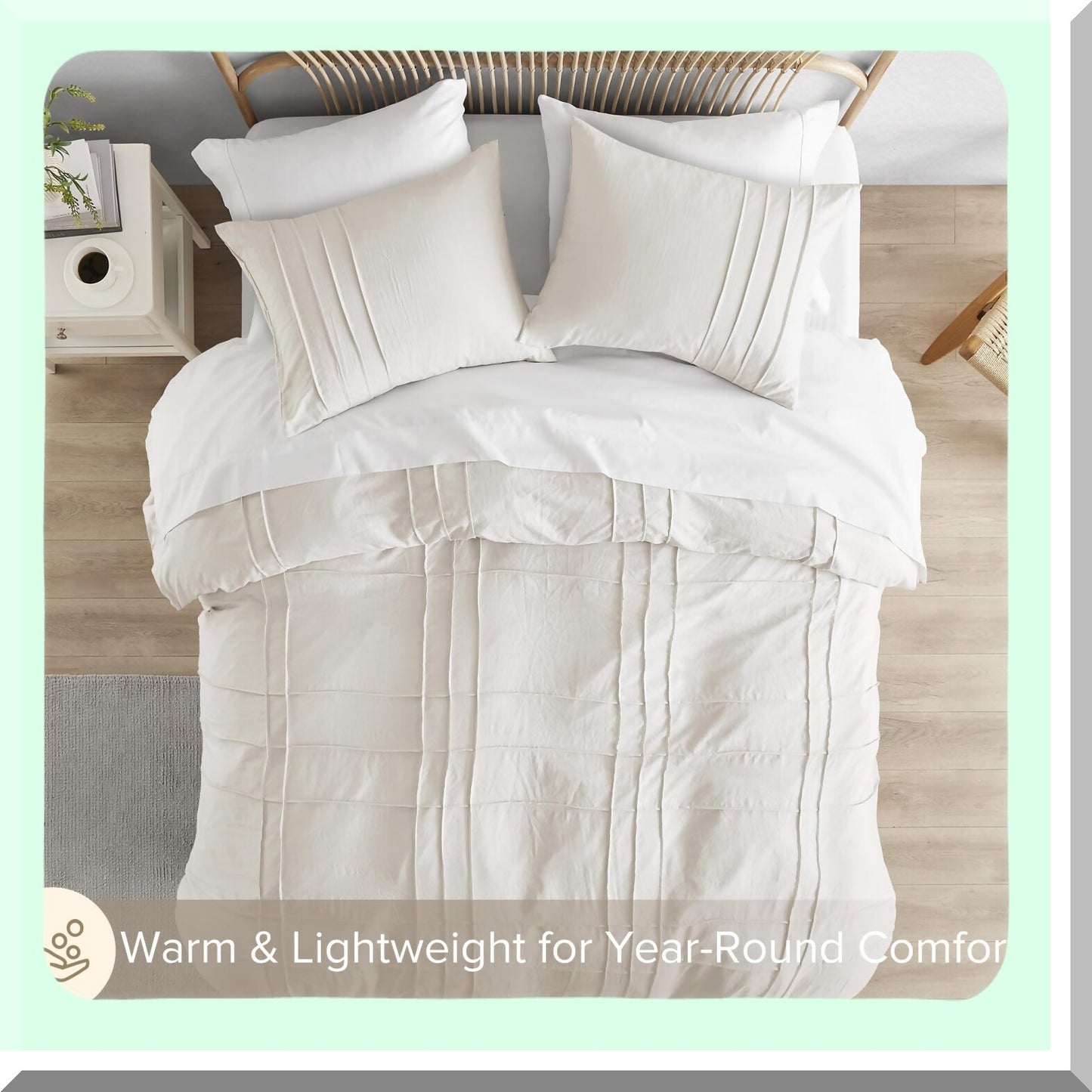 Pintuck Pleated Farmhouse Queen Comforter Set - Soft Cotton-Like Bedding with Lightweight All Season Microfiber, 3 Piece Queen Bed Set with Shams