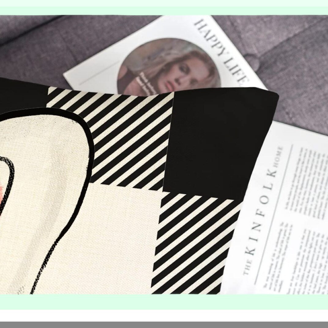 Spring Farmhouse Buffalo Plaid Bunny Eggs Pillow Covers Set - Decorative Throw Cushion Case 16x16 (Pack of 4) for Home Decor - TH086-16