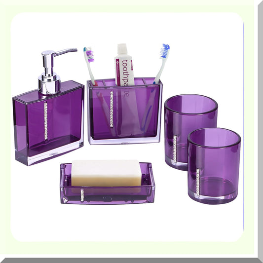 5 Piece Acrylic Bathroom Accessory Set Purple