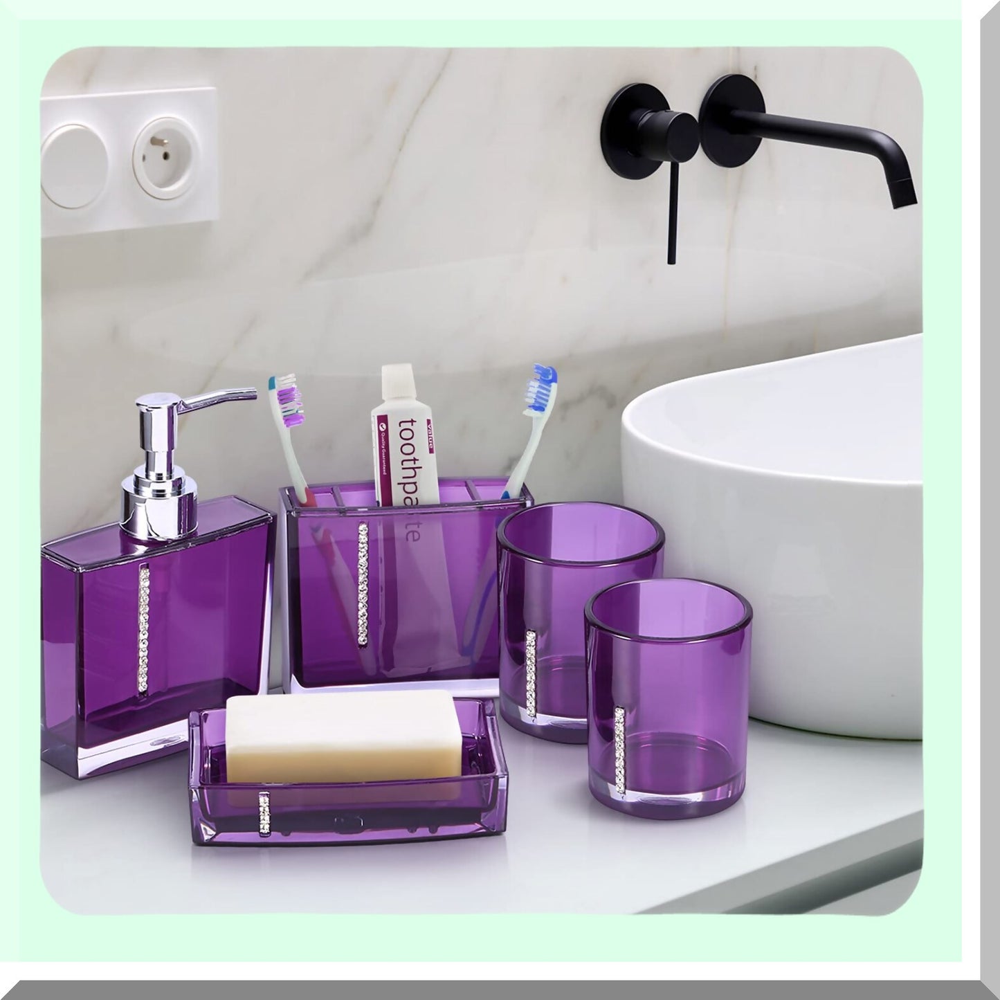 5 Piece Acrylic Bathroom Accessory Set Purple