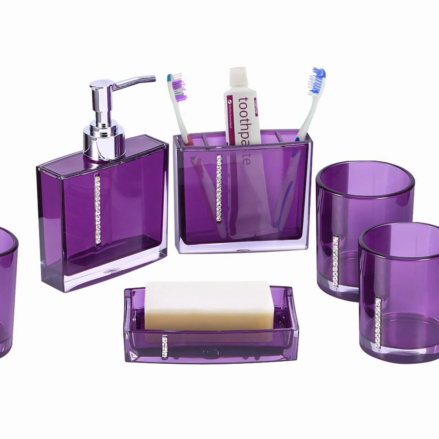 5 Piece Acrylic Bathroom Accessory Set Purple