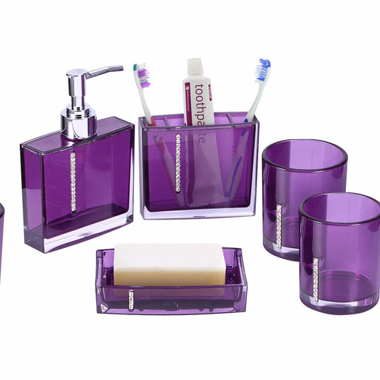 5 Piece Acrylic Bathroom Accessory Set Purple