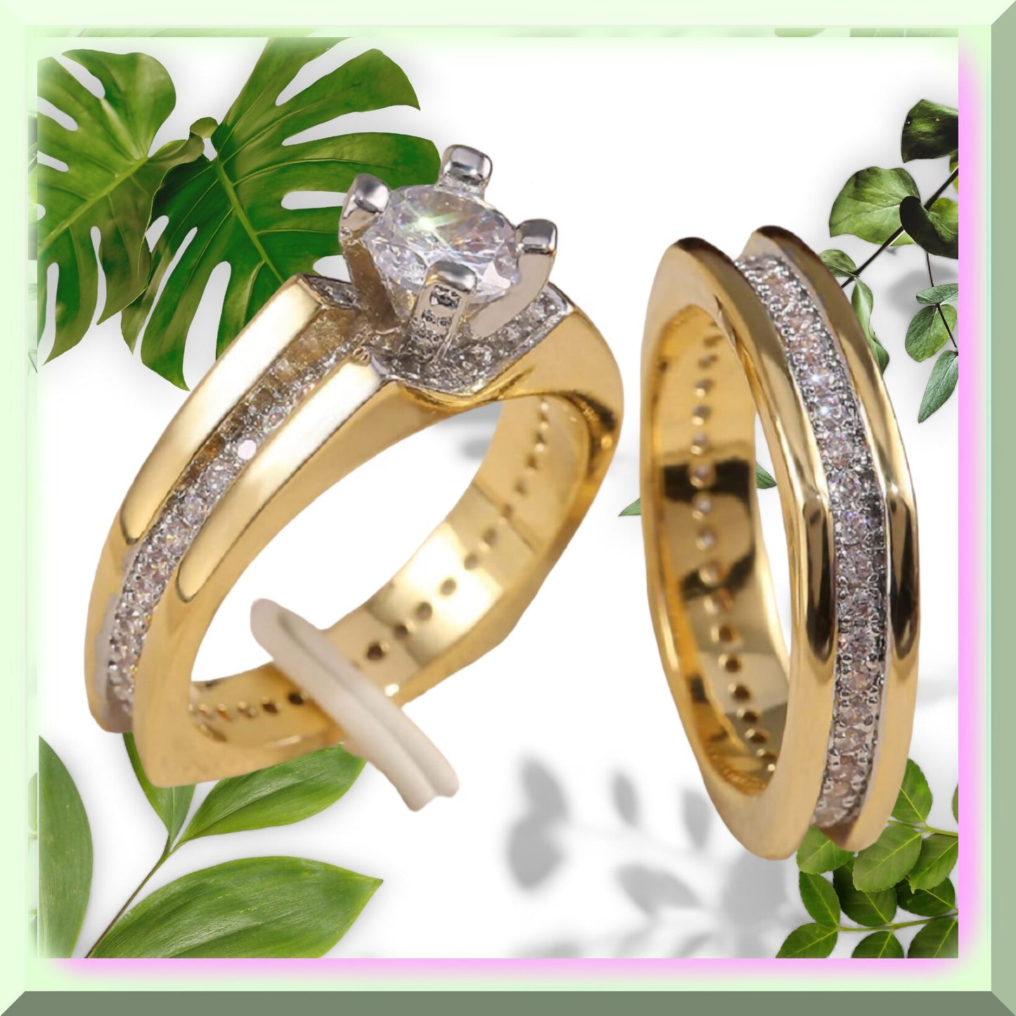 Princess Engagement Ring & Square Wedding Band Set
