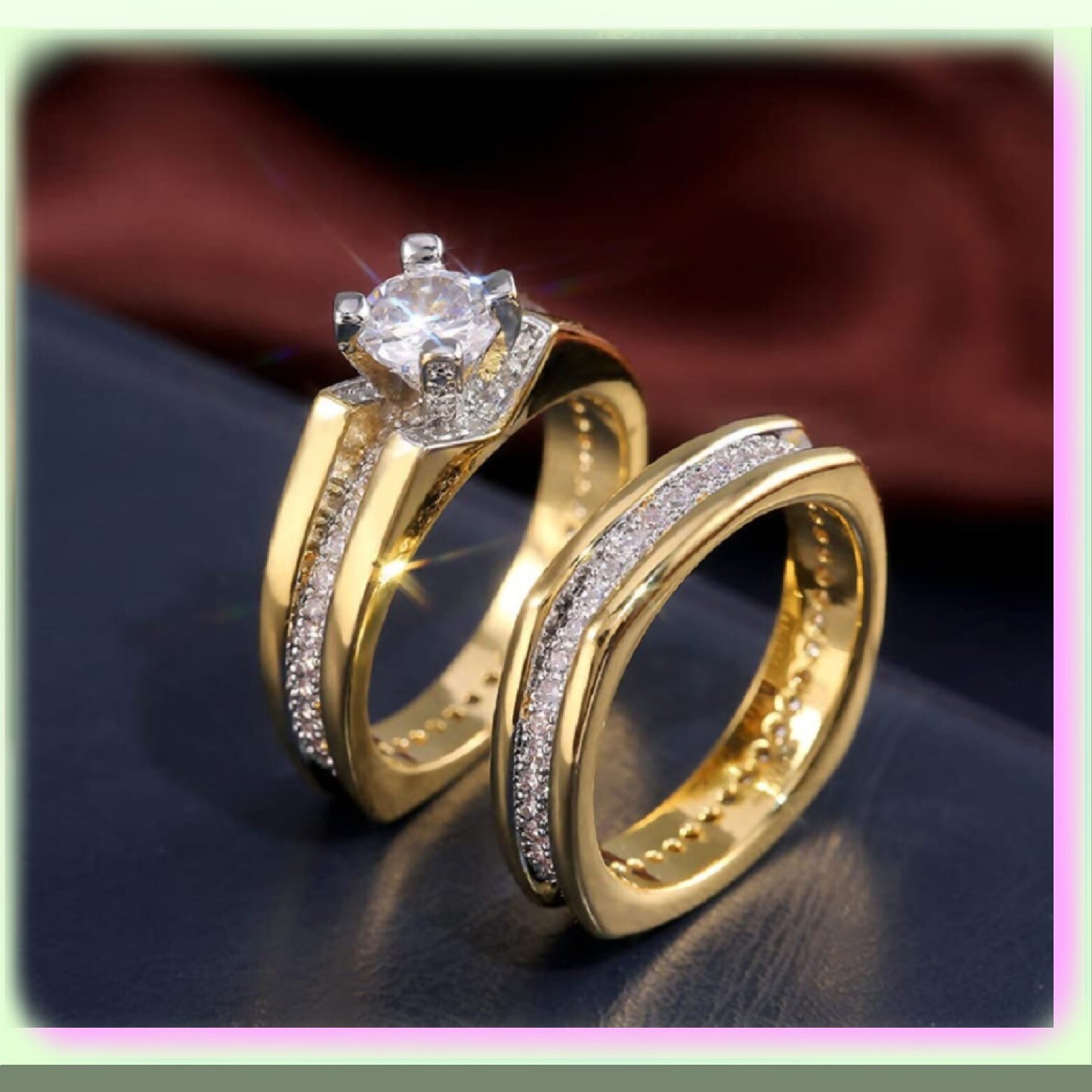Princess Engagement Ring & Square Wedding Band Set
