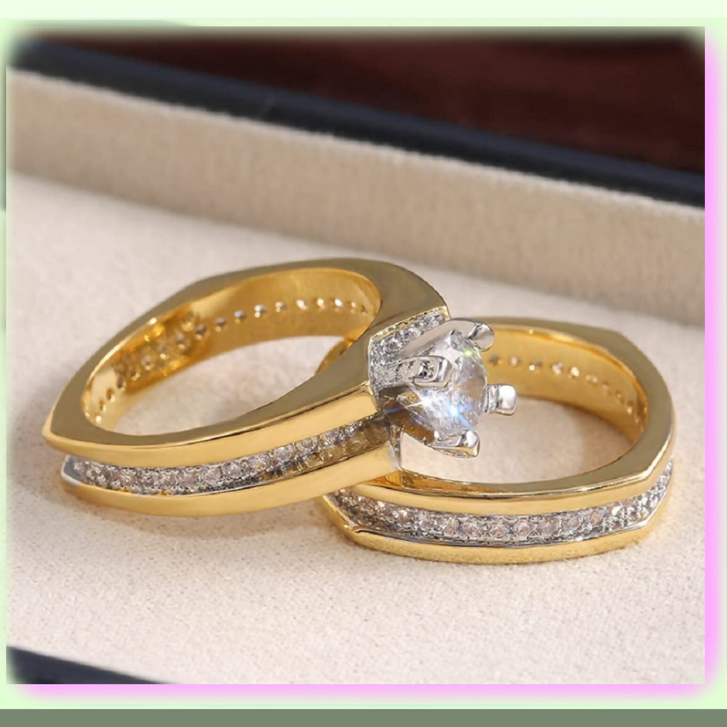 Princess Engagement Ring & Square Wedding Band Set