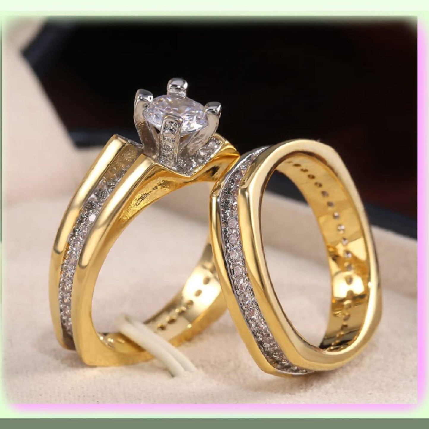 Princess Engagement Ring & Square Wedding Band Set