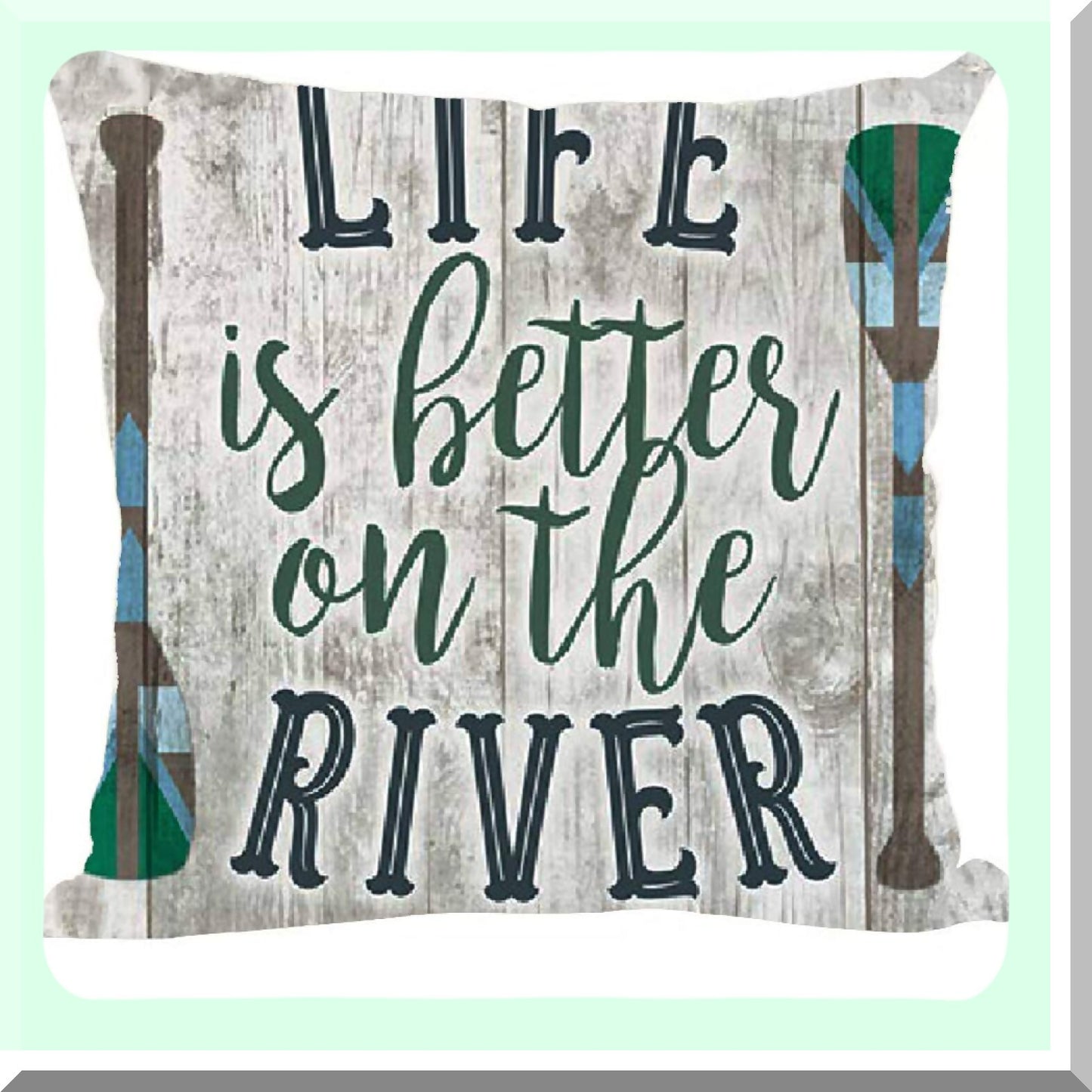 River Life Retro Quote Decorative Pillow Cover - Grey Brown Background - Home Living Room Bed Sofa Car - Cotton Linen Square 18 x 18 Inches
