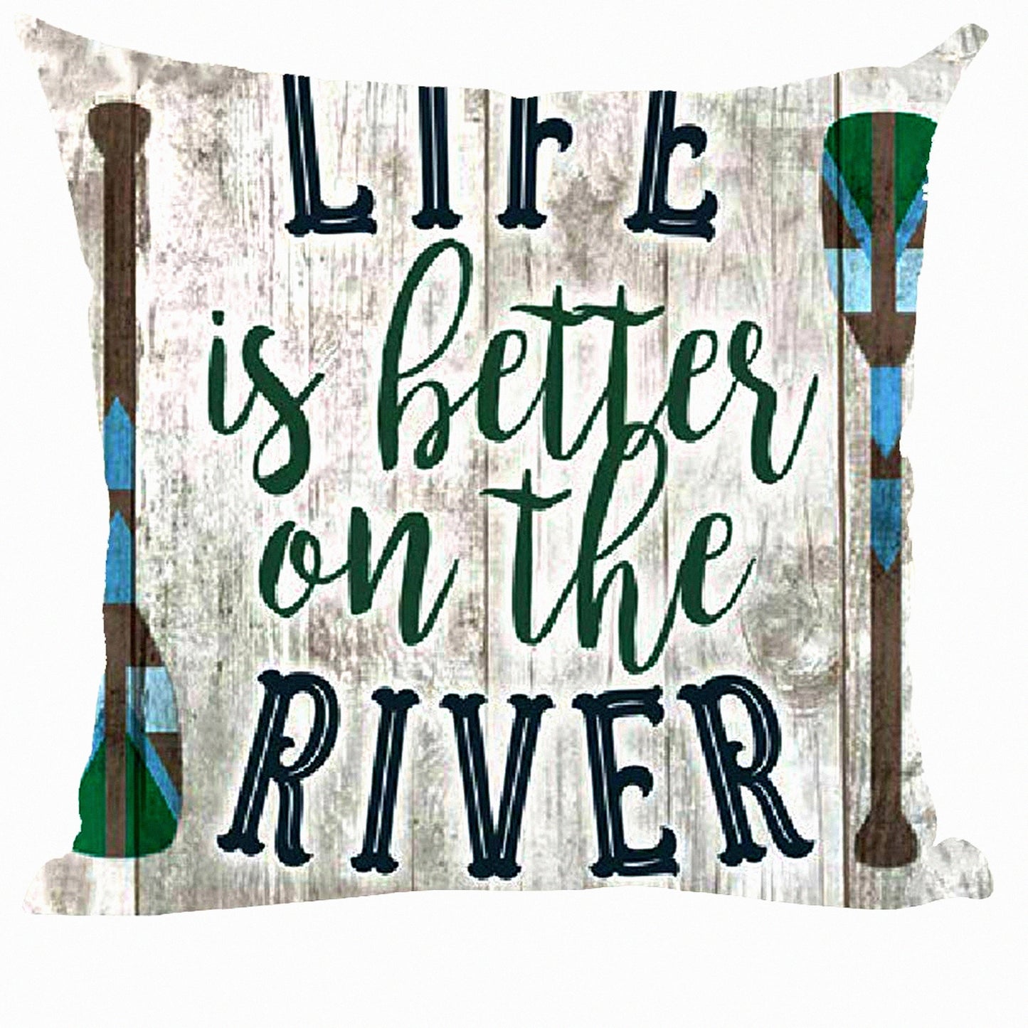 River Life Retro Quote Decorative Pillow Cover - Grey Brown Background - Home Living Room Bed Sofa Car - Cotton Linen Square 18 x 18 Inches