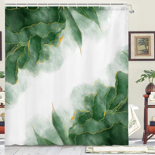 Green Gold Ombre Marble Shower Curtain 70x70in