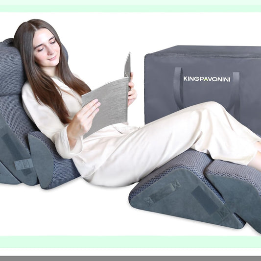 OrthoSleep Memory Foam Wedge Pillow Set - 6 Piece Orthopedic Support for Back, Neck, Legs - Acid Reflux, GERD Relief - Travel Bag Included - Gray, 20''