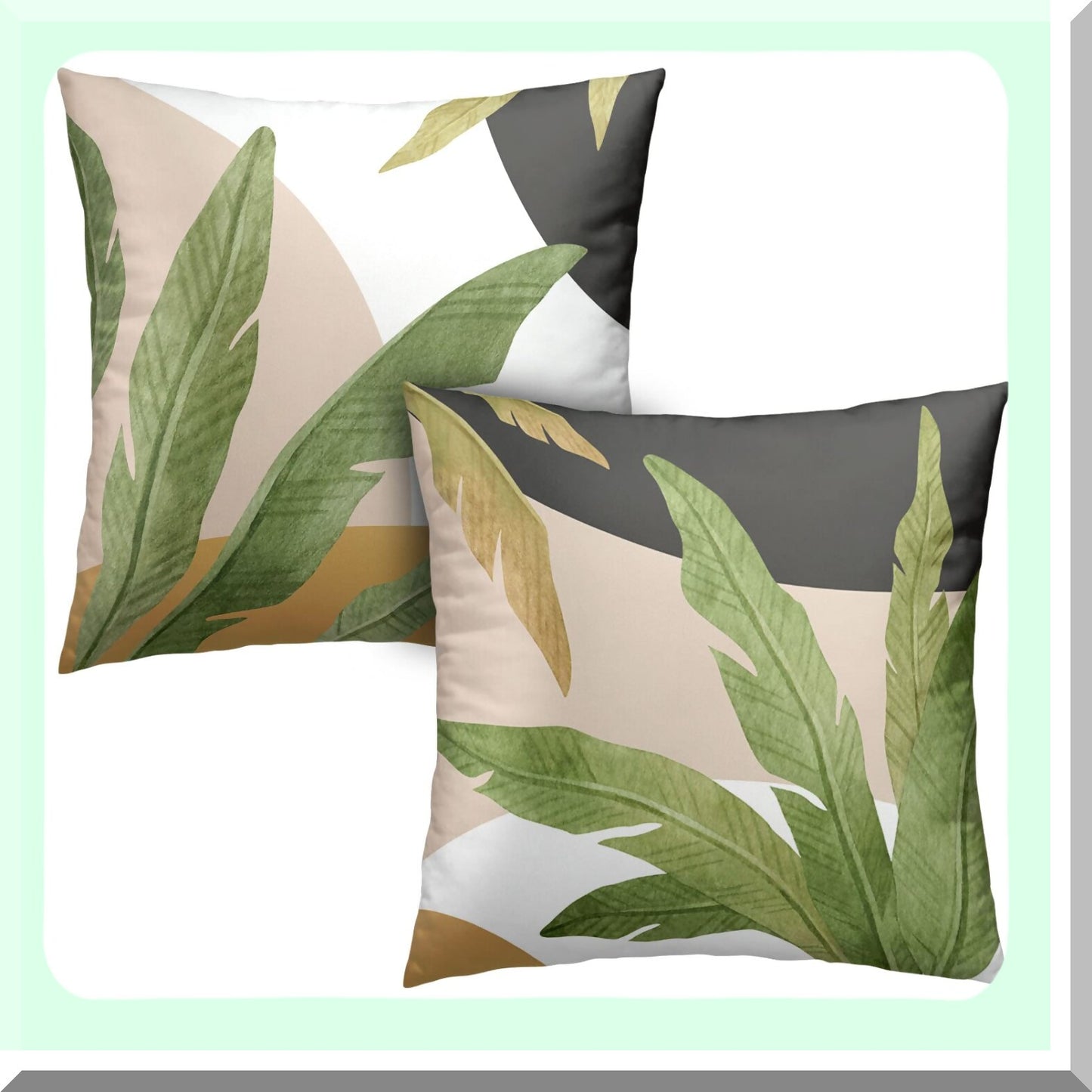 Tropical Jungle Banana Tree Throw Pillow Covers Set - Boho Green Leaves 24x24 Cushion Cases for Sofa Bed Couch - Simple Black White Brown Decor