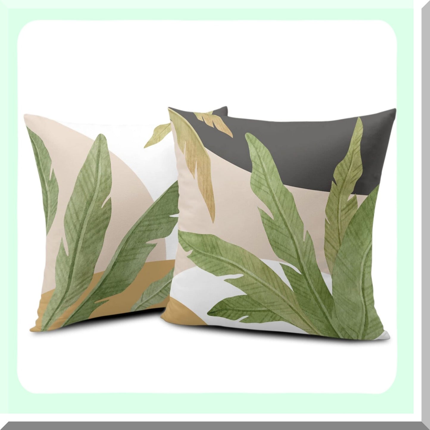 Tropical Jungle Banana Tree Throw Pillow Covers Set - Boho Green Leaves 24x24 Cushion Cases for Sofa Bed Couch - Simple Black White Brown Decor
