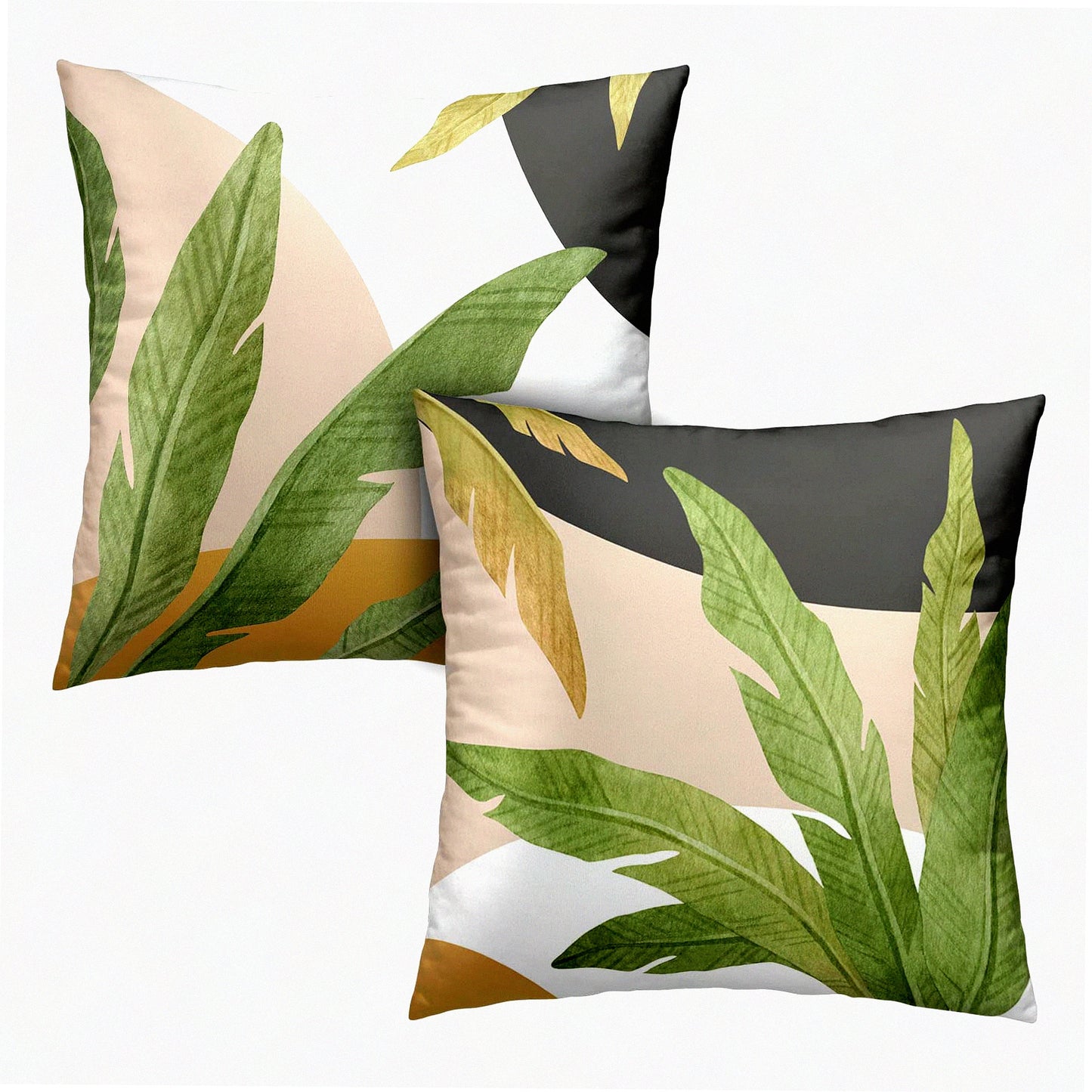 Tropical Jungle Banana Tree Throw Pillow Covers Set - Boho Green Leaves 24x24 Cushion Cases for Sofa Bed Couch - Simple Black White Brown Decor