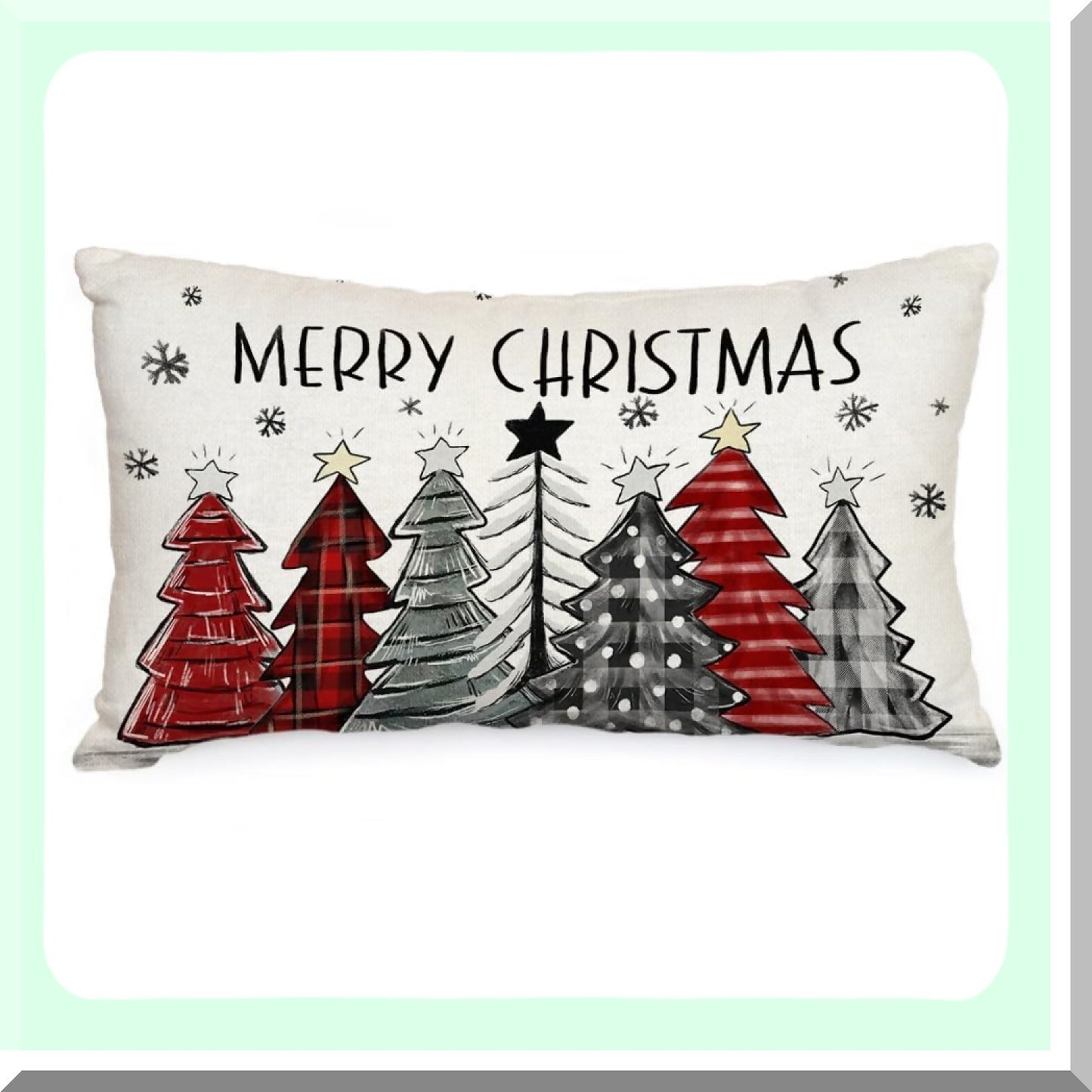 Winter Wonderland Buffalo Plaid Pillow Cover - Colorful Trees Snowflake Holiday Farmhouse Decor - 12X20 Inch Red Sofa Couch Decoration
