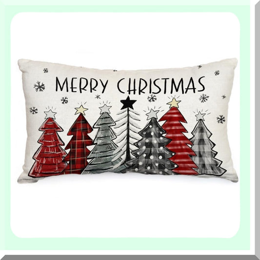 Winter Wonderland Buffalo Plaid Pillow Cover - Colorful Trees Snowflake Holiday Farmhouse Decor - 12X20 Inch Red Sofa Couch Decoration