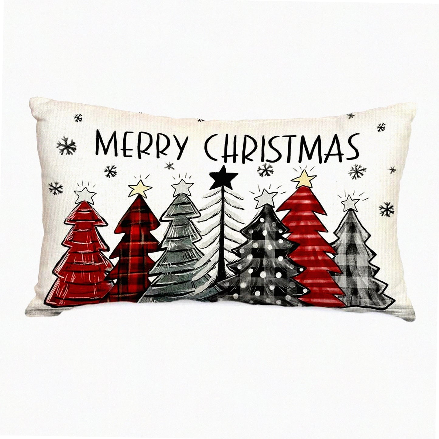 Winter Wonderland Buffalo Plaid Pillow Cover - Colorful Trees Snowflake Holiday Farmhouse Decor - 12X20 Inch Red Sofa Couch Decoration